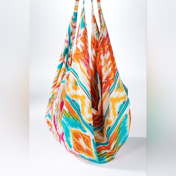 Boho Chic Beach Yoga Hobo Shoulder Bag - Multi Colored Abstract Ethnic Print - Picture 3 of 8